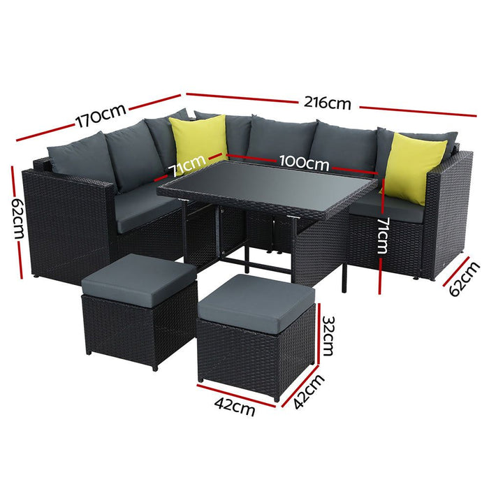 Gardeon Outdoor Furniture Patio Set Dining Sofa Table Chair Lounge Wicker Garden Black -Home Living Store - -  