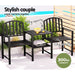 Gardeon Outdoor Garden Bench Seat Loveseat Steel Table Chairs Patio Furniture Black -Home Living Store - -  