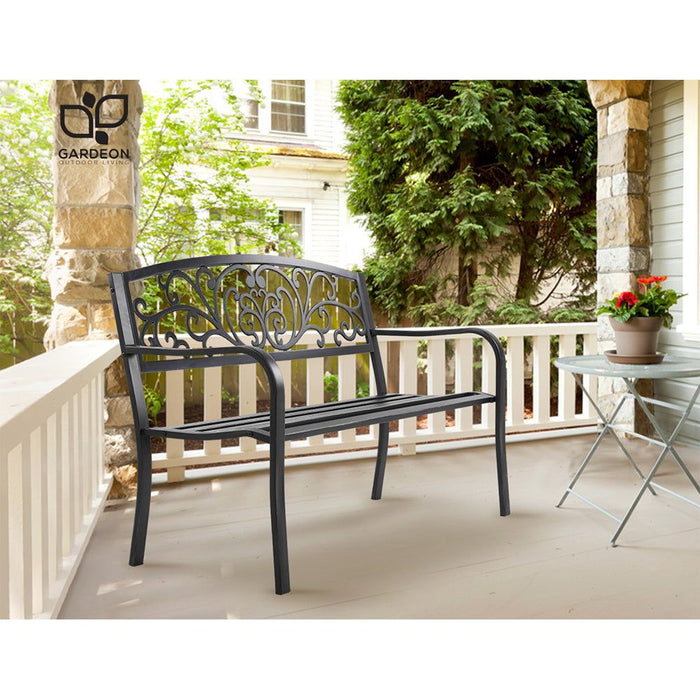 Gardeon Outdoor Garden Bench Seat Steel Outdoor Furniture 3 Seater Park Black -Home Living Store - -  
