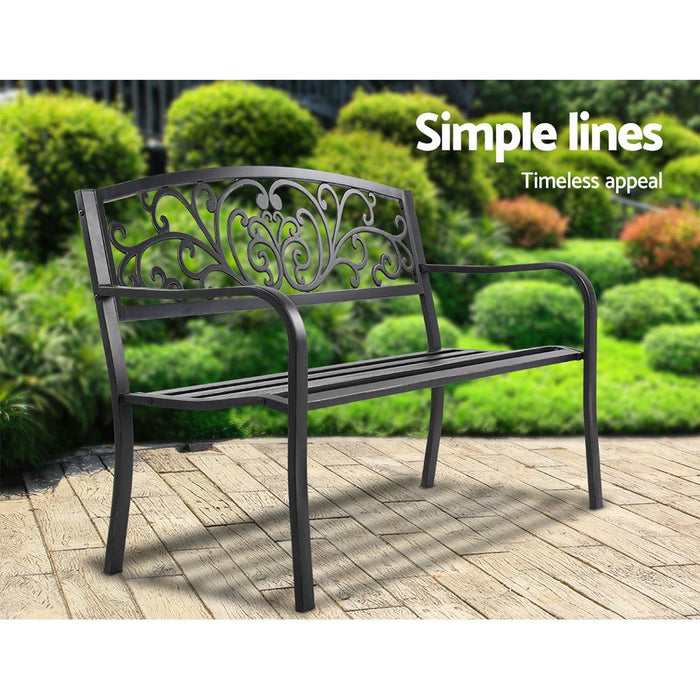 Gardeon Outdoor Garden Bench Seat Steel Outdoor Furniture 3 Seater Park Black -Home Living Store - -  