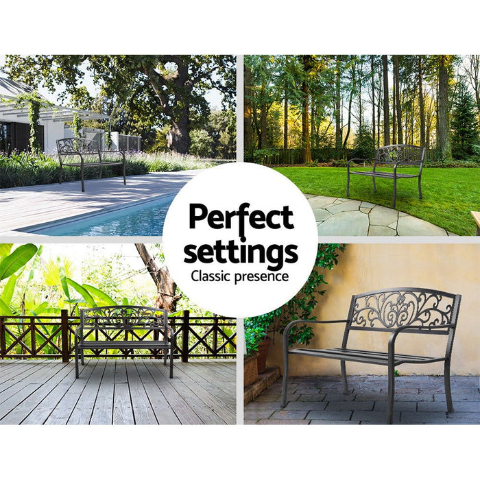 Gardeon Outdoor Garden Bench Seat Steel Outdoor Furniture 3 Seater Park Black -Home Living Store - -  