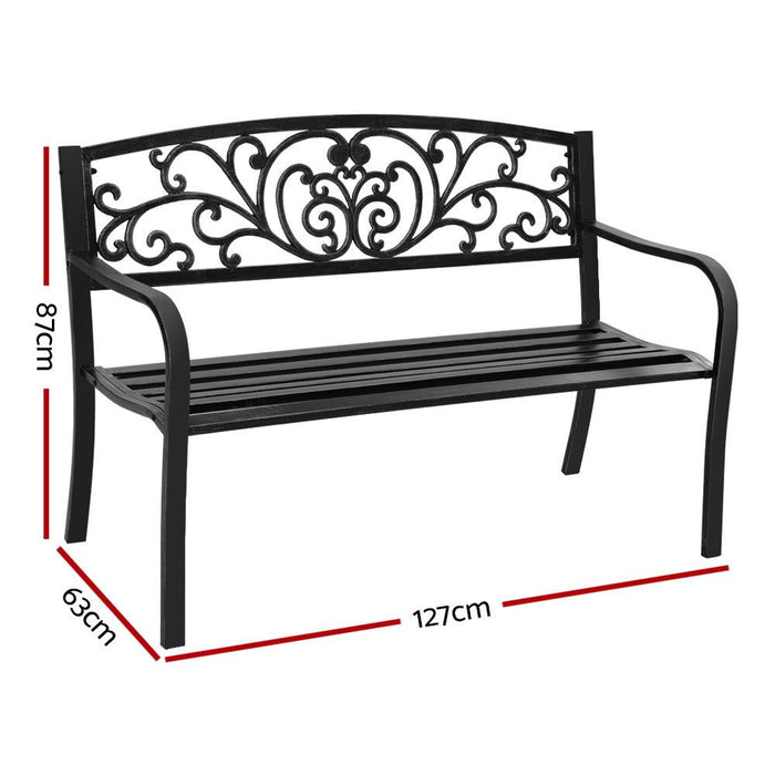 Gardeon Outdoor Garden Bench Seat Steel Outdoor Furniture 3 Seater Park Black -Home Living Store - -  
