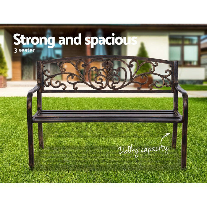 Gardeon Outdoor Garden Bench Seat Steel Outdoor Furniture 3 Seater Park Bronze -Home Living Store - -  