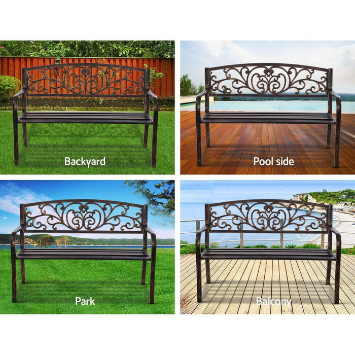 Gardeon Outdoor Garden Bench Seat Steel Outdoor Furniture 3 Seater Park Bronze -Home Living Store - -  