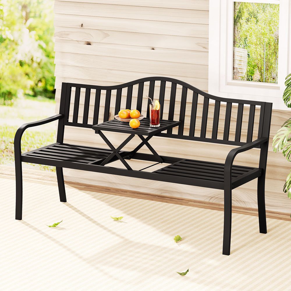 Gardeon Outdoor Garden Bench Steel Foldable Table Furniture Patio Love Home Living Store