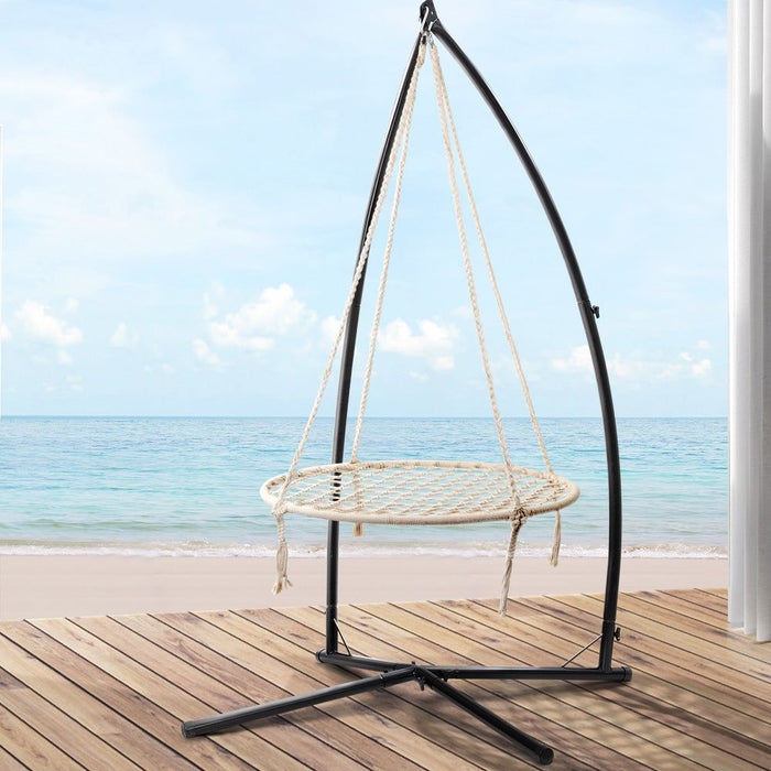 Gardeon Outdoor Hammock Chair with Stand 100cm - Cream -Home Living Store - -  