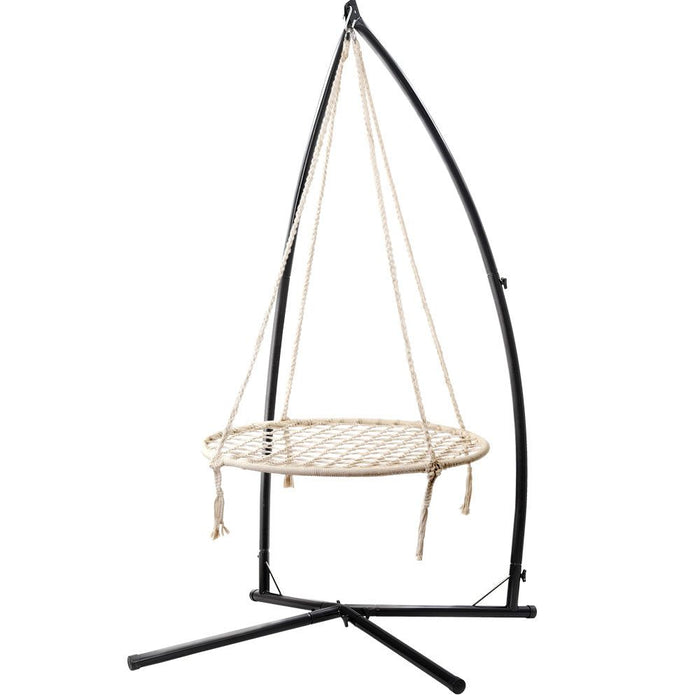 Gardeon Outdoor Hammock Chair with Stand 100cm - Cream -Home Living Store - -  