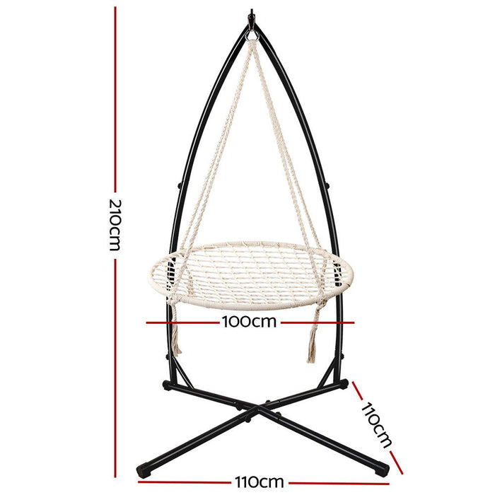 Gardeon Outdoor Hammock Chair with Stand 100cm - Cream -Home Living Store - -  