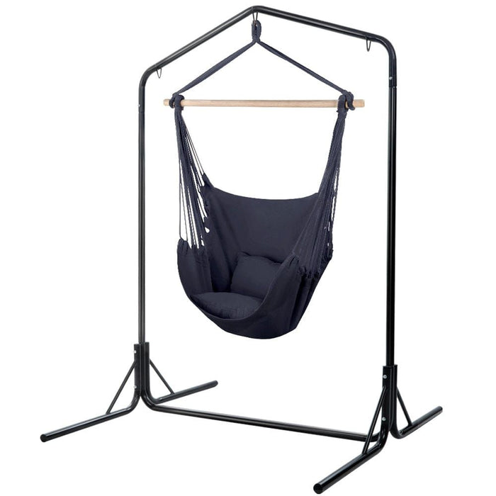 Gardeon Outdoor Hammock Chair with Stand Swing Hanging Hammock with Pillow Grey -Home Living Store - -  