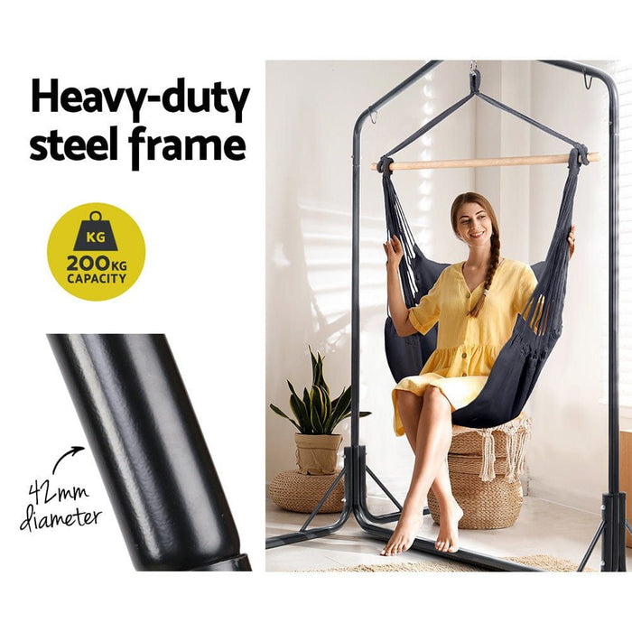 Gardeon Outdoor Hammock Chair with Stand Swing Hanging Hammock with Pillow Grey -Home Living Store - -  