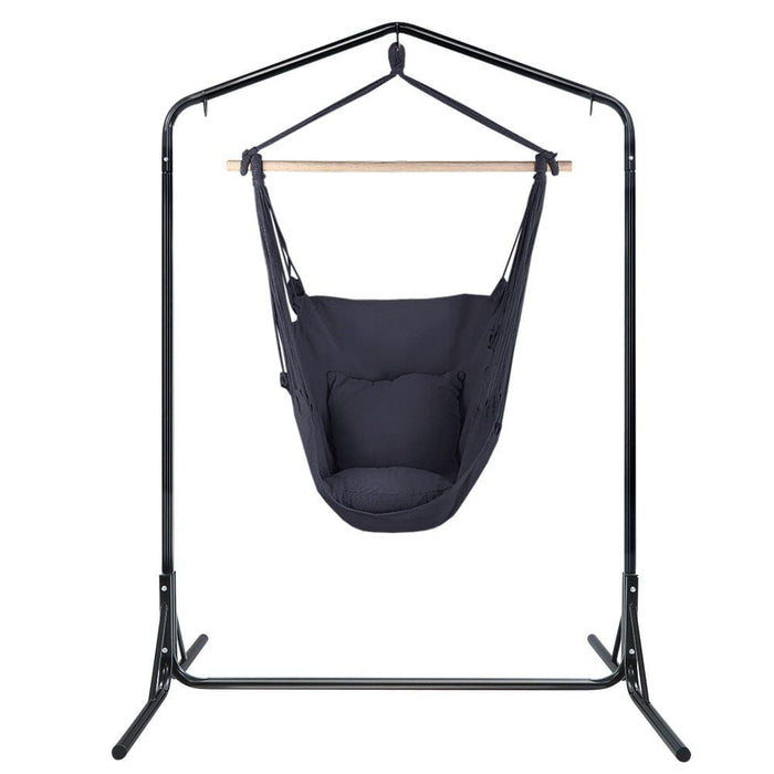 Gardeon Outdoor Hammock Chair with Stand Swing Hanging Hammock with Pillow Grey -Home Living Store - -  
