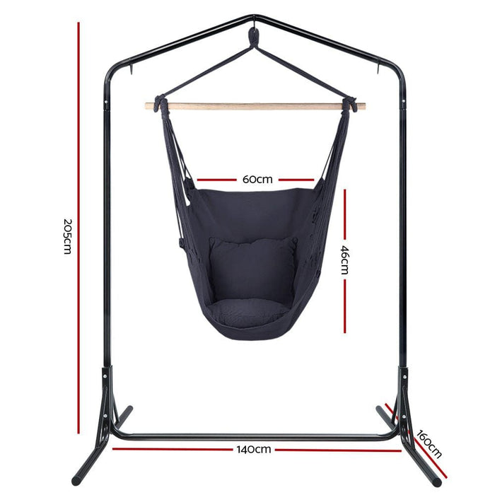 Gardeon Outdoor Hammock Chair with Stand Swing Hanging Hammock with Pillow Grey -Home Living Store - -  