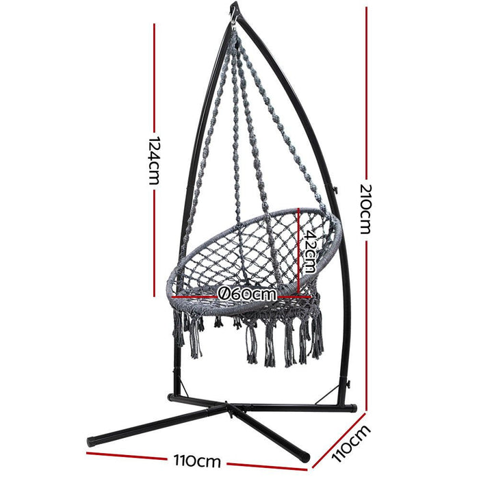 Gardeon Outdoor Hammock Chair with Steel Stand Cotton Swing Hanging 124CM Grey -Home Living Store - -  
