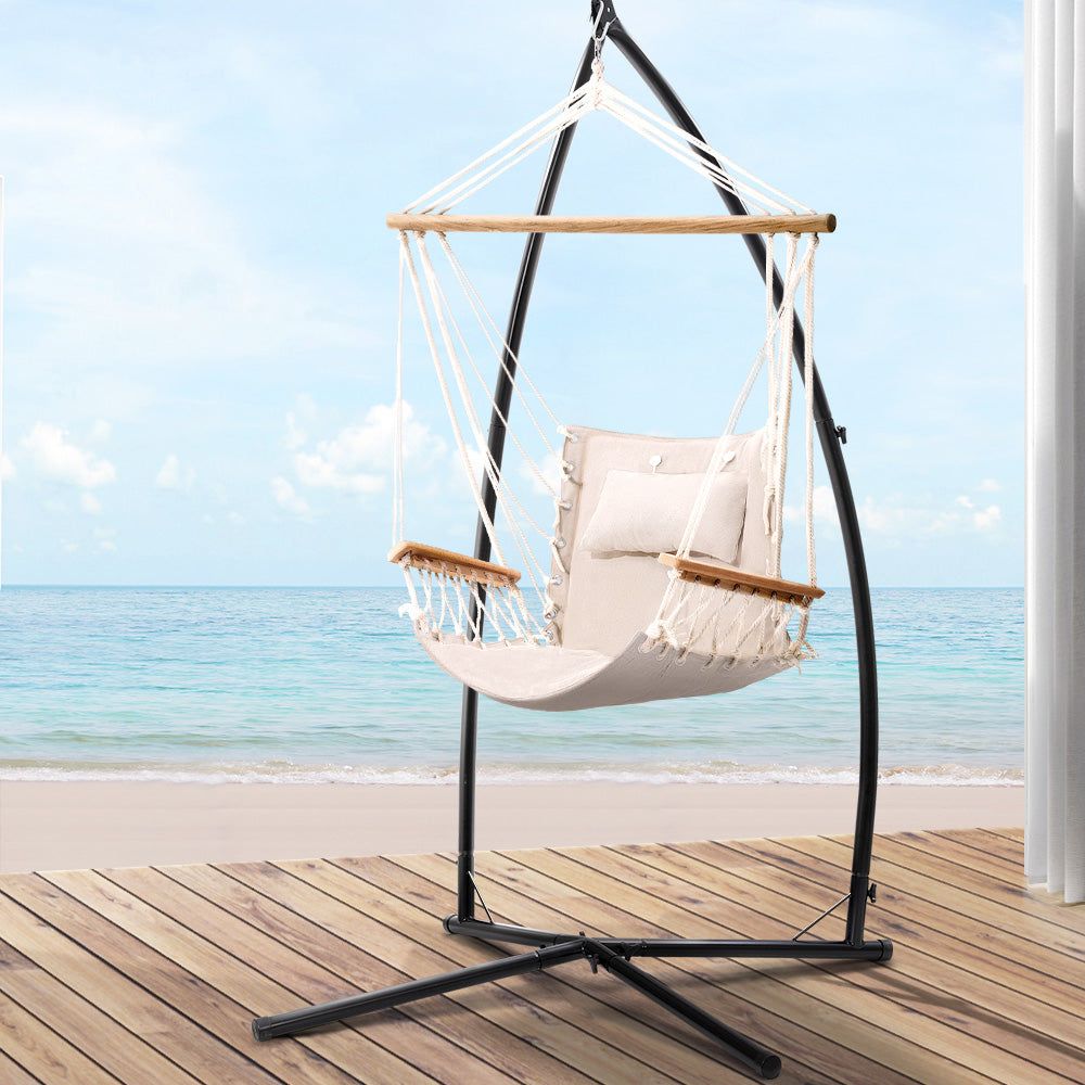 Gardeon Outdoor Hammock Chair with Steel Stand Hanging Hammock Beach C Home Living Store
