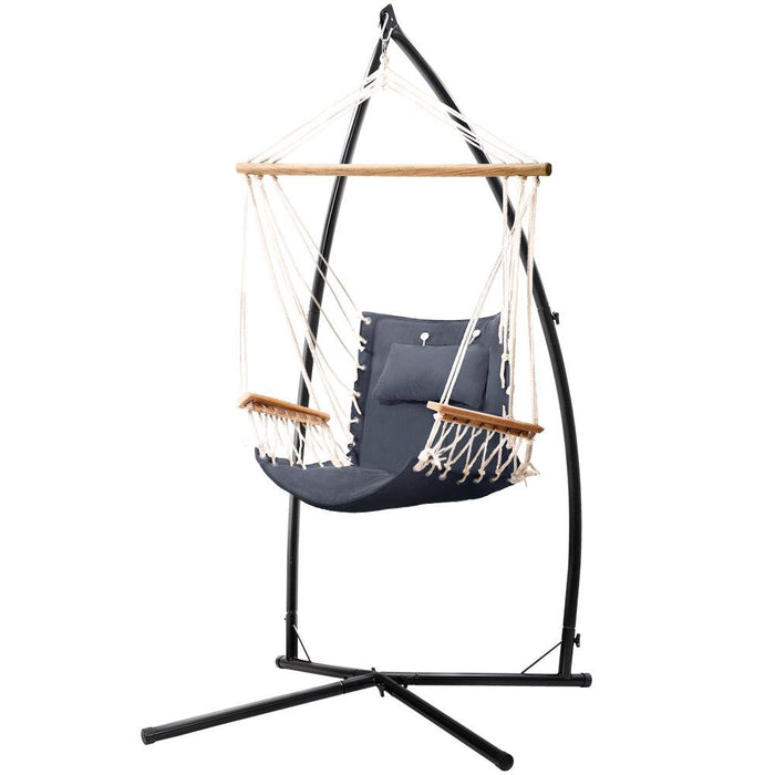 Gardeon Outdoor Hammock Chair with Steel Stand Hanging Hammock Beach Grey -Home Living Store - -  