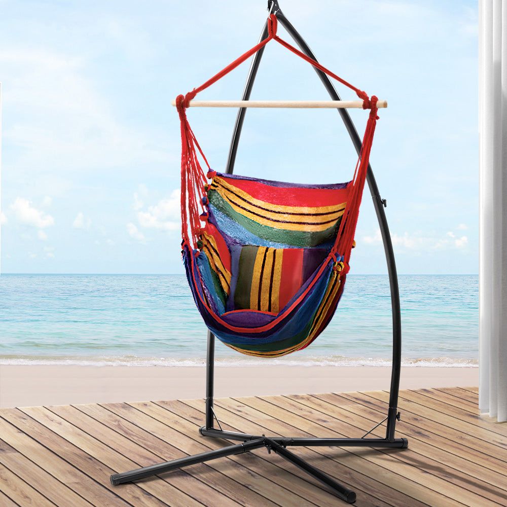 Gardeon Outdoor Hammock Chair with Steel Stand Hanging Hammock Pillow Home Living Store