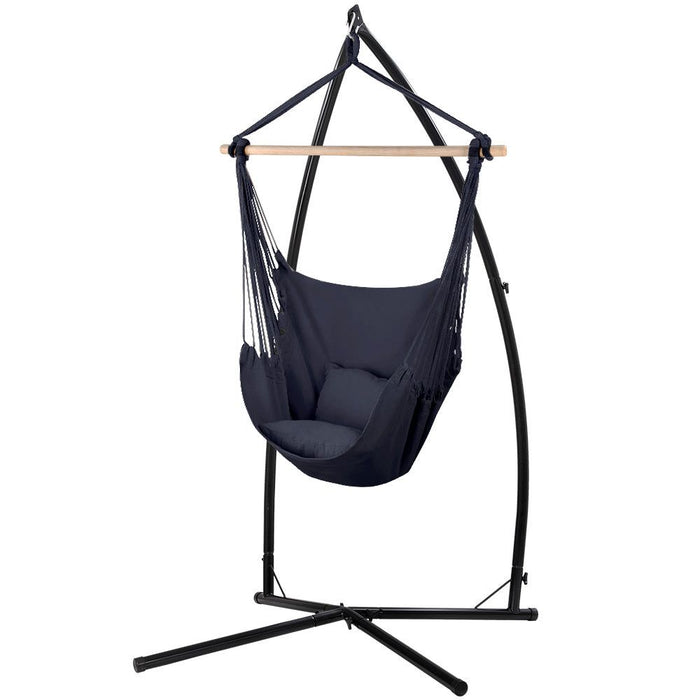 Gardeon Outdoor Hammock Chair with Steel Stand Hanging Hammock with Pillow Grey -Home Living Store - -  
