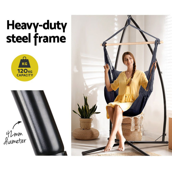 Gardeon Outdoor Hammock Chair with Steel Stand Hanging Hammock with Pillow Grey -Home Living Store - -  