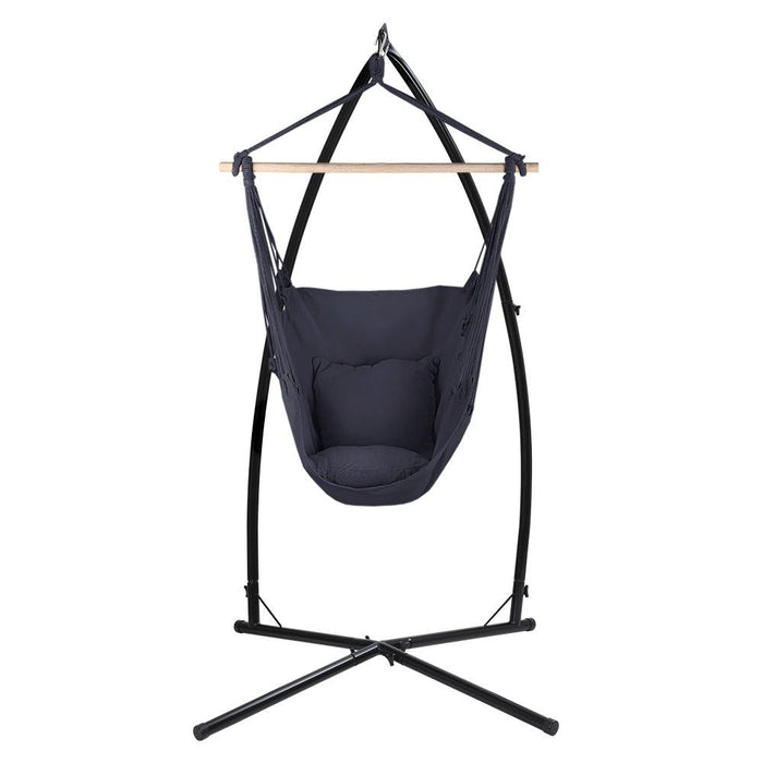 Gardeon Outdoor Hammock Chair with Steel Stand Hanging Hammock with Pillow Grey -Home Living Store - -  
