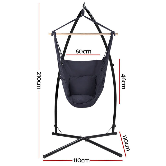 Gardeon Outdoor Hammock Chair with Steel Stand Hanging Hammock with Pillow Grey -Home Living Store - -  