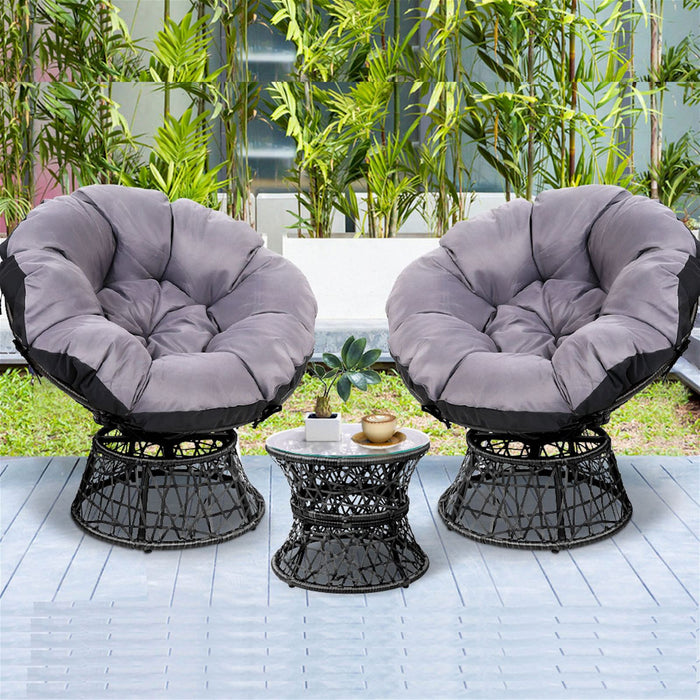 Gardeon Outdoor Lounge Setting Papasan Chairs Table Patio Furniture Wicker Black -Home Living Store - -  