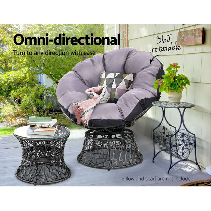 Gardeon Outdoor Lounge Setting Papasan Chairs Table Patio Furniture Wicker Black -Home Living Store - -  