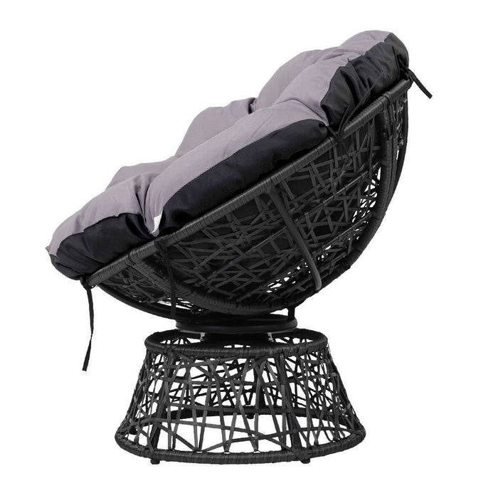 Gardeon Outdoor Lounge Setting Papasan Chairs Table Patio Furniture Wicker Black -Home Living Store - -  