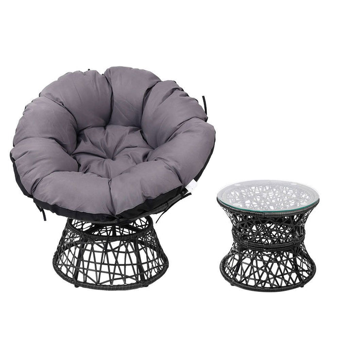 Gardeon Outdoor Lounge Setting Papasan Chairs Table Patio Furniture Wicker Black -Home Living Store - -  