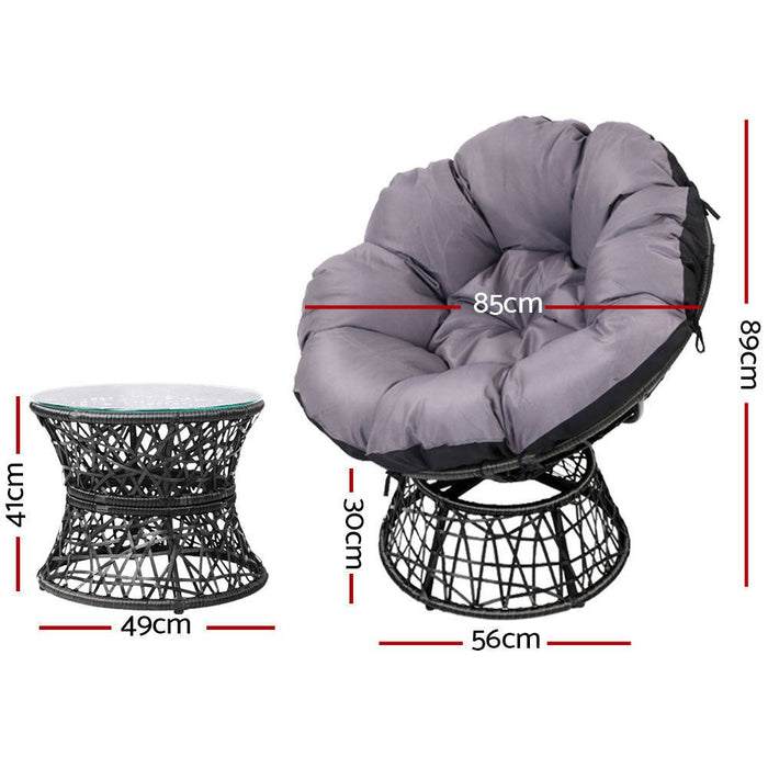 Gardeon Outdoor Lounge Setting Papasan Chairs Table Patio Furniture Wicker Black -Home Living Store - -  
