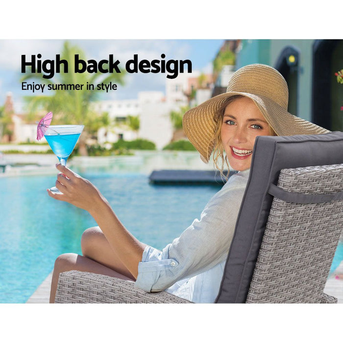 Gardeon Outdoor Setting Recliner Chair Table Set Wicker lounge Patio Furniture Grey -Home Living Store - -  