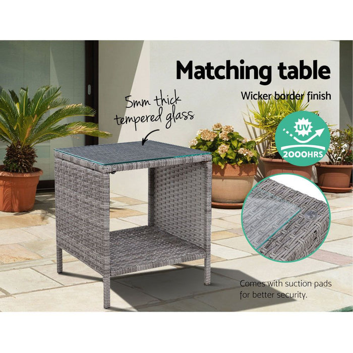 Gardeon Outdoor Setting Recliner Chair Table Set Wicker lounge Patio Furniture Grey -Home Living Store - -  