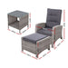 Gardeon Outdoor Setting Recliner Chair Table Set Wicker lounge Patio Furniture Grey -Home Living Store - -  