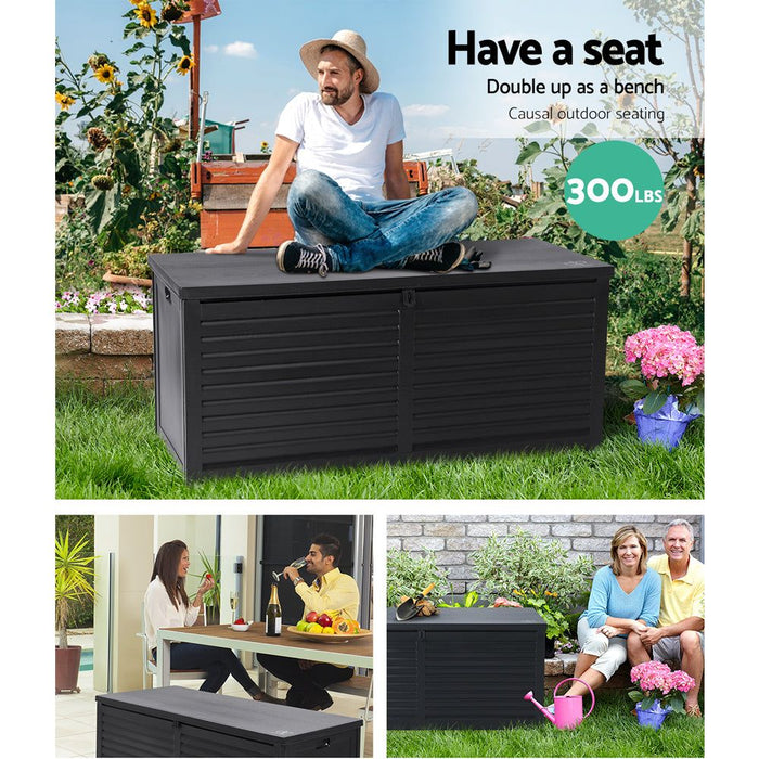 Gardeon Outdoor Storage Box 490L Container Lockable Garden Bench Shed Tools Toy All Black -Home Living Store - -  