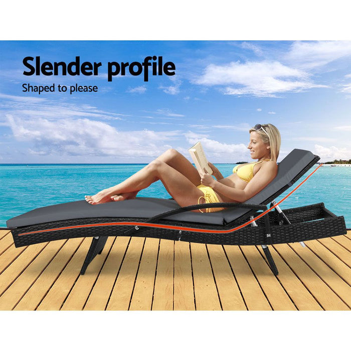 Gardeon Outdoor Sun Lounge - Black -Home Living Store - -  