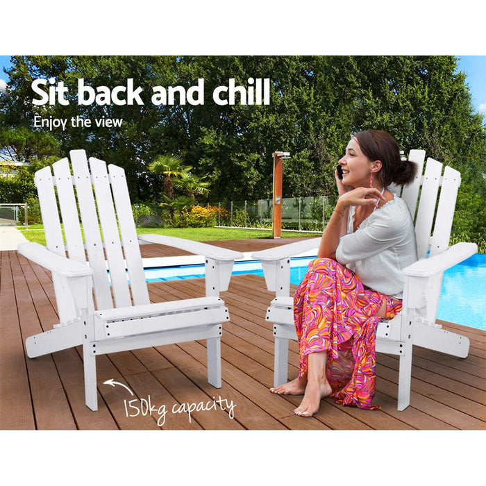 Gardeon Outdoor Sun Lounge Beach Chairs Table Setting Wooden Adirondack Patio - White -Home Living Store - -  