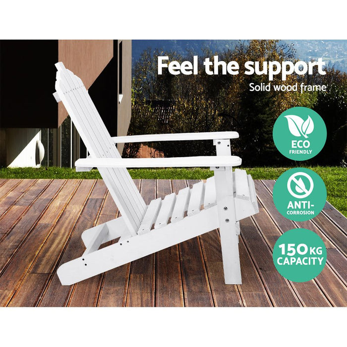 Gardeon Outdoor Sun Lounge Beach Chairs Table Setting Wooden Adirondack Patio - White -Home Living Store - -  