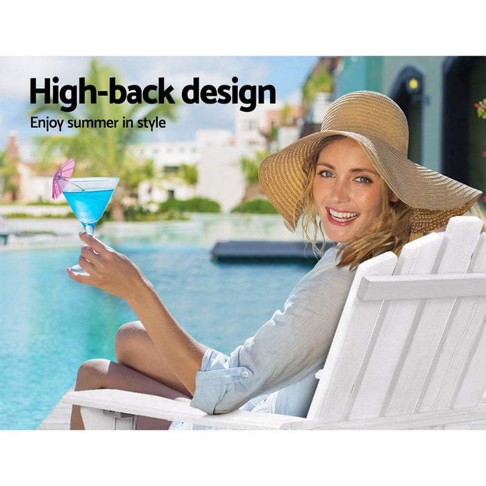 Gardeon Outdoor Sun Lounge Beach Chairs Table Setting Wooden Adirondack Patio - White -Home Living Store - -  