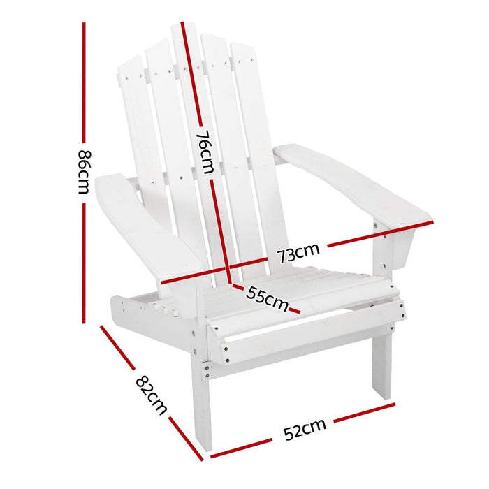 Gardeon Outdoor Sun Lounge Beach Chairs Table Setting Wooden Adirondack Patio - White -Home Living Store - -  