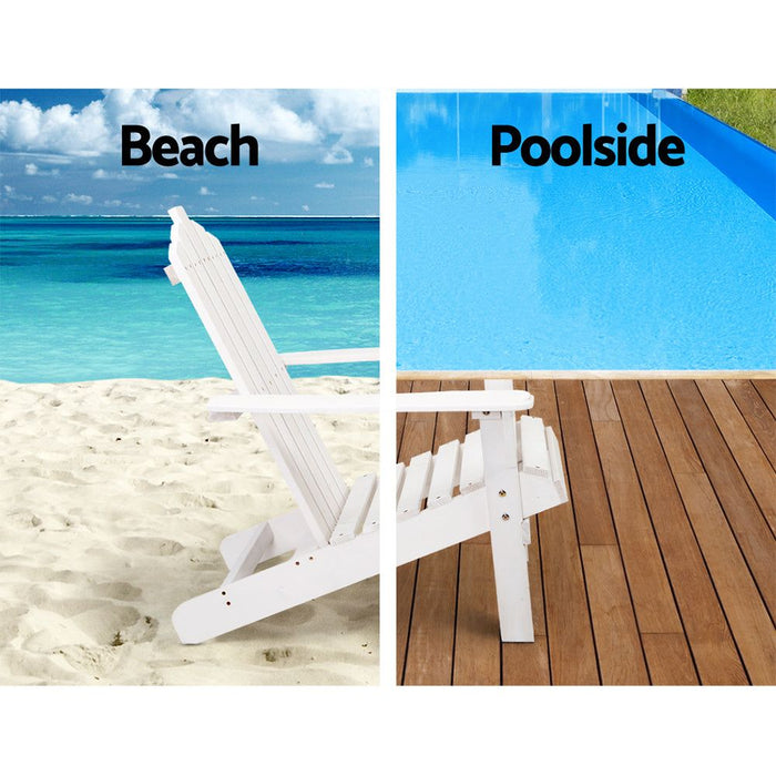 Gardeon Outdoor Sun Lounge Beach Chairs Table Setting Wooden Adirondack Patio - White -Home Living Store - -  