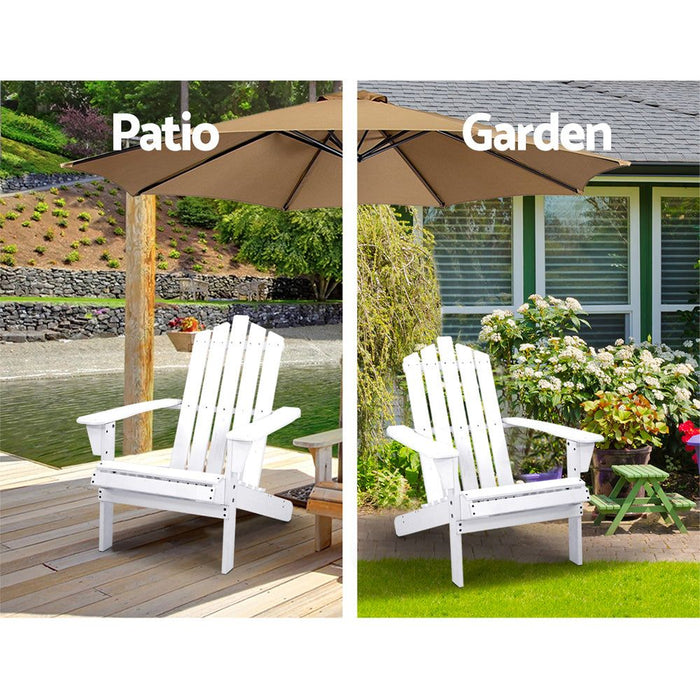 Gardeon Outdoor Sun Lounge Beach Chairs Table Setting Wooden Adirondack Patio - White -Home Living Store - -  