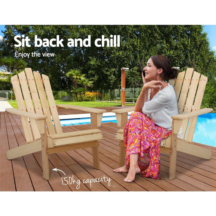 Gardeon Outdoor Sun Lounge Beach Chairs Table Setting Wooden Adirondack Patio Chair Light Wood Tone -Home Living Store - -  