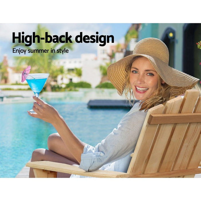 Gardeon Outdoor Sun Lounge Beach Chairs Table Setting Wooden Adirondack Patio Chair Light Wood Tone -Home Living Store - -  