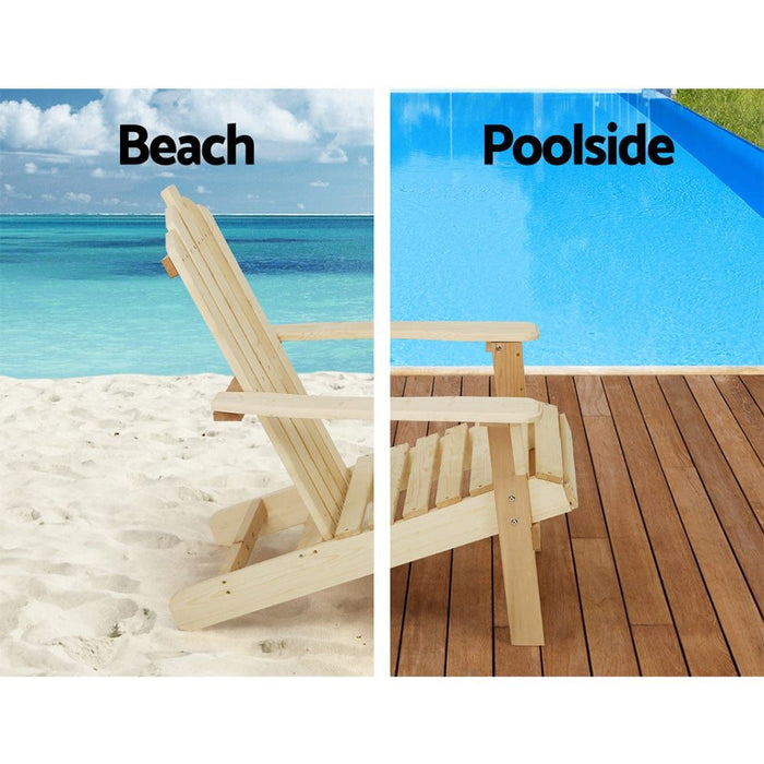 Gardeon Outdoor Sun Lounge Beach Chairs Table Setting Wooden Adirondack Patio Chair Light Wood Tone -Home Living Store - -  