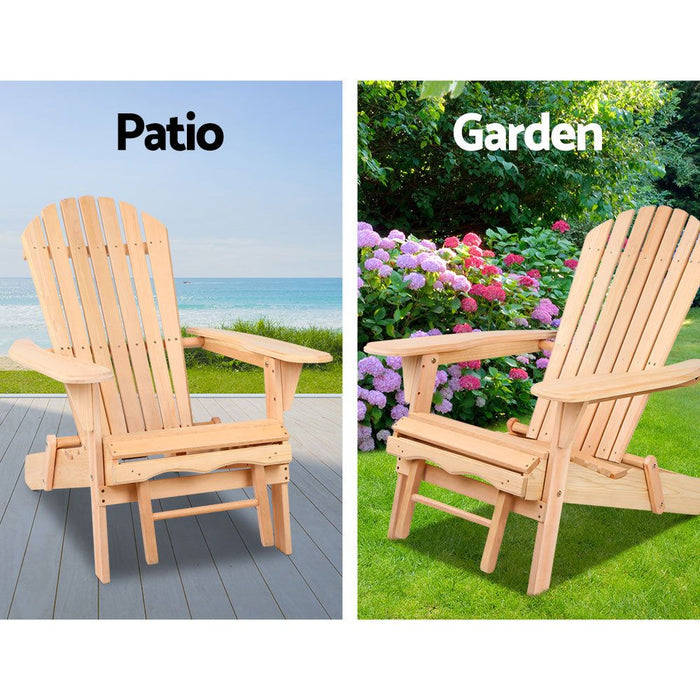Gardeon Outdoor Sun Lounge Beach Chairs Table Setting Wooden Adirondack Patio Chair Natural -Home Living Store - -  