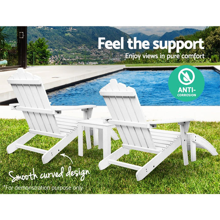 Gardeon Outdoor Sun Lounge Beach Chairs Table Setting Wooden Adirondack Patio Chair White -Home Living Store - -  