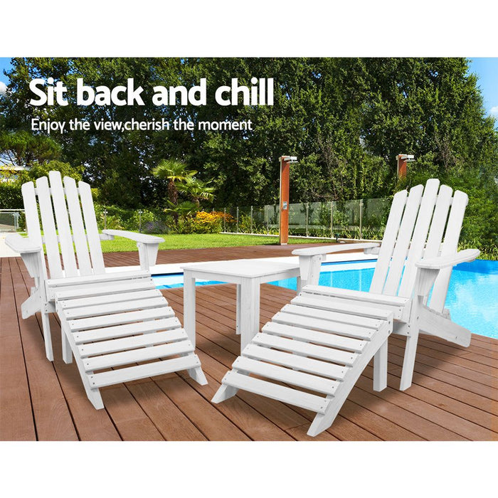 Gardeon Outdoor Sun Lounge Beach Chairs Table Setting Wooden Adirondack Patio Chair White -Home Living Store - -  