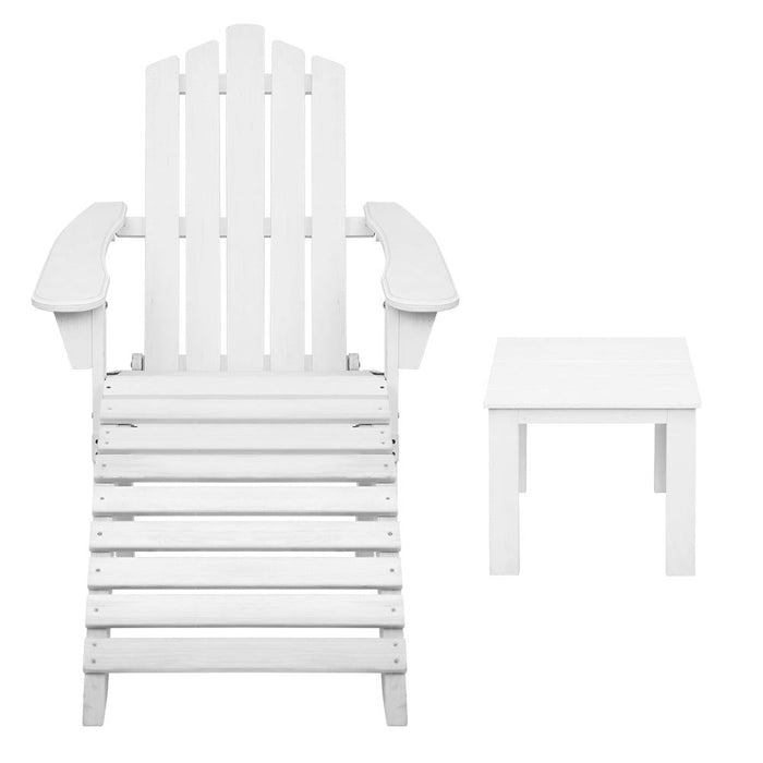Gardeon Outdoor Sun Lounge Beach Chairs Table Setting Wooden Adirondack Patio Chair White -Home Living Store - -  
