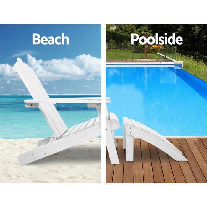 Gardeon Outdoor Sun Lounge Beach Chairs Table Setting Wooden Adirondack Patio Chair White -Home Living Store - -  