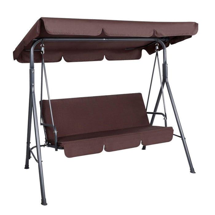 Gardeon Outdoor Swing Chair Garden Bench Furniture Canopy 3 Seater Brown -Home Living Store - -  