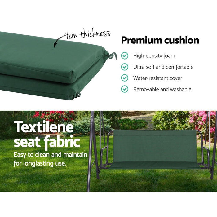 Gardeon Outdoor Swing Chair Garden Bench Furniture Canopy 3 Seater Green -Home Living Store - -  